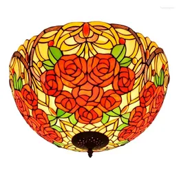 Ceiling Lights 20 Inch Retro Red Rose Lighting Tiffany Stained Glass Shade Decorative Lamp For Home El Bedroom Hall