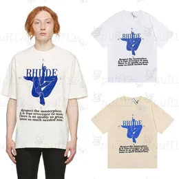 夏のrhudeブランドプリントTシャツメンズアンドレディースラウンドネックTシャツ春夏ハイストリートスタイルトップ品質TシャツRhude Camiseta Casablanca HXQS