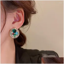 Dangle Chandelier Earrings Tiowios 2023 S925 Sier Needle Heart Zircon Studded 기하학적 복고풍 디자인 Emerald Pearl Personalized Love F Dhihz