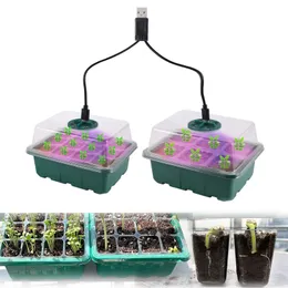 Seed starter tray box with LED growth light Seed culture tank Seed germination plant adjustable ventilation humidity 6/12/13 cells 240514