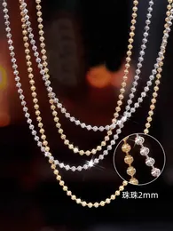 925 Sterling Silver 2mm Sparkling Diamond Chain Necklace For Women Men 40cm 60cm S925 Ball Beads Fit Pendant DIY SMYELLT 240515