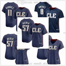 2024 City Navy Baseball Jersey 57 Shane Bieber 11 Jose Ramirez 0 Andres Gimenez 99 James Karinchak 38 Steven Kwan 22 Josh Naylor 25 Jim Thome 48 Emmanuel Clase syade