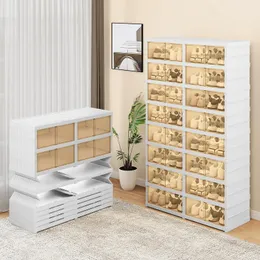 8 Tiers32 Pairs Easy Assembly Shoe Rack with Magnetic Doors Foldable Storage Boxes for Closet Collapsible Cabinet 240506