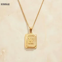 Pendant Necklaces SOMMAR Vintage Love Gold Necklace Pendant Mens and Womens Letter K Square Card Pendant J240516