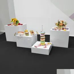 Decorazione per feste chiara Black White Square Cube Table Reser Acrilico Catering Reser per la torta di compleanno per plinth piedistallo alimentare torta di compleanno dhlmk