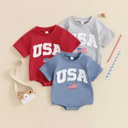ROMPERS 4. Juli Baby Jumpsuit Baby Girl Boy Fuzzy Letter National Flagge gestickt
