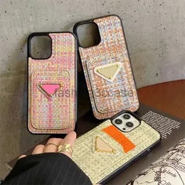 Cell Phone Cases Designer Case for iPhone 15 Pro Max Card Holder iPhone 14 Pro Max 12 13 11 XS Max X XR 15 Plus Case Weave Pattern Triangle P Mobile Cover