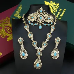 Sunspicems Elegent Morocco Bride Jewelry Sets Women Drop Earring Caftan Brooch Pins Choker Necklace Set Arabic Wedding Bijoux 240511