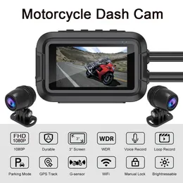 Спортивные видеокамеры мотоциклевые панели мотоцикла Dashcam Full HD Dual 1080p 3-дюймовый водонепроницаемый IP66 Wi-Fi Camera Motorcycle DVR Dashcam Black GPS Box J0518