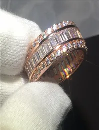 Anel romântico Princess Cut 5A Zircon Stone Rose Gold Gold Anniversary Banding Band Rings For Mull Men Bijoux5237384