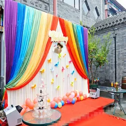3 x 3 M Ice Silk cloth Graduation Wedding Background Decoration Baby Baptism Kids Shower Party Decor Birthday Backdrop Curtain Rainbow 1740