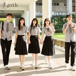 Clothing Sets Xgoth School Uniform Performance College Style Junior Student Graduation Class Uniforms Short Sleeve Shirts A-line Skirts