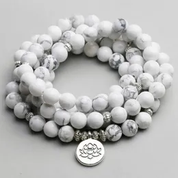 Womens Armband mit weißen Heulenperlen Om Buddha Charm Yoga Mens Armband mit 108 Mara Halskette gerade Steinschmuck 240513