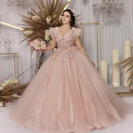 2021 платья принцессы Quinceanera с крышкой рукава v шея цветов