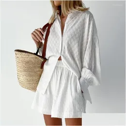 Womens Tracksuits Women White Linen Cotton Single Breasted Boho Suits Beach Summer Bohemian 2 Piece Sets Outfits Drop Delivery Appar Dhrxi