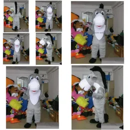 Талисман серый костюм осла в Хэллоуин Рождественский фантазий, мультипликация, костюм, костюм, женщины, мужчины, одевают карнавал унисекс, д -р DHR6W