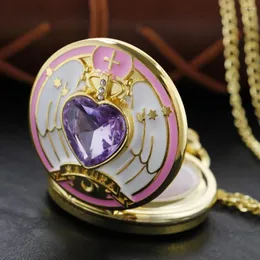 Pocket Watches Vintage Charm Colorful Unisex Fashion Girl Warrior Quartz Steam Punk Watch Women's Necklace Pendant With Chain Gift