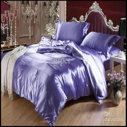 Purple Blue Mulberry Silk Satin Bedding Set Luxury King Size Queen Full Twin Daket Cover Quilt Bed Sheple Bed Bread Double Bedheet3711167