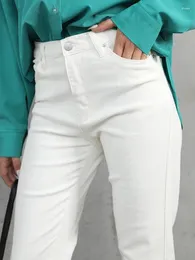 Frauen Jeans Herbst Mode koreanische Frauen hohe Taille Retro weiße Jeanshose Vielseitige YK2 enge elastische, gerade Bein breit für