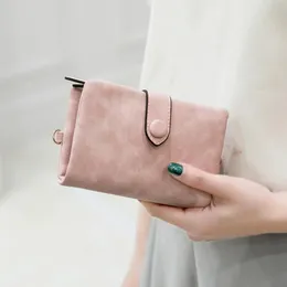 Wallets Tri-fold Short Women With Coin Zipper Pocket Minimalist Frosted Soft Leather Ladies Purses Female Pink Small Wallet 2021 214y
