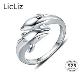 Licliz Real 925 Sterling Silver Animal Ringe für Frauen Fingerband Delphin Ring Plain Offene verstellbare Ringe Anillos Mujer LR0409 S6756719