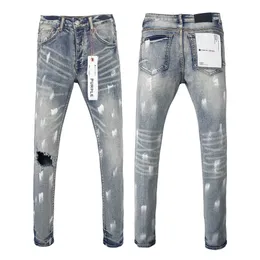 Purple Brand Jeans fashionabla och trendiga färg fläckiga amerikanska high street perforerade jeans