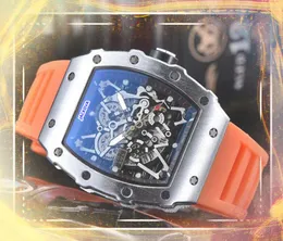 Affärstrend Highend Rubber Silicone Belt Watches Män kvarts Kronograf Klocka Datum Tid Kalender Flower Skeleton Designer Trend Populära armbandsur presenter