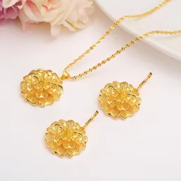 Äthiopische 24k feine gelbgold gefüllte Mehramber -Blumen -Set Schmuck Anhänger Kette Ohrringe Afrikanische Braut Hochzeit Bijoux Geschenk8726650