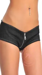 Women039s Shorts Shorts Sexy Zipper Open U Crotch Mini Mini Jeans Bassa Rise Boccia Short Exotic Culb Pole Dancing Wear FX10442995779