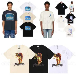 Designer masculino Rhudet Shirt Camisa simples feminina Casual casual com estampa de cartas Graffiti camiseta moda High Street Hip Hop Camisa de manga curta unissex de luxo GXJL