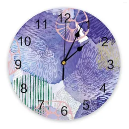 Wall Clocks Watercolor Flower Purple Chrysanthemum Kitchen Desktop Digital Clock Non-ticking Creative Childrens Room Watch