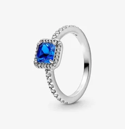 Nuovo marchio 100 925 Sterling Silver Blue Square Sparkle Halo Ring per anelli di nozze femminili Gioielli di moda72179959584233