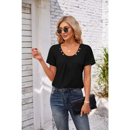 Summer European and American Amazon New T-shirt Women's Korean Fit Versatile Slim Fit Half Sleeves Pure Cotton Daily Casual Top 51PH