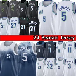 Kat Anthony Edwards Basketball Jersey Jersey Jersey Naz Reid、Rudy Gobert、Karl-Anthony Towns、Jr.Jaden McDaniels Retro Kevin 21 Garnett Men City Shirt