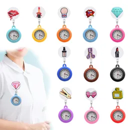 Andere Modezubehör Make -up -Clip -Taschenuhren auf Revers -FOB -Uhren Retractable Badge Reel Hanging Quartz mit Second Hand Watche Otpsy