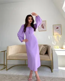 Vestidos de festa Noble Purple Square Decont Dress -comprimento com mangas compridas no verão de verão para mulheres2024