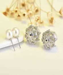 Star Earrings double use natural Pearl Earrings 925 sier needle lace wrapped zircon micro inlaid Snowflake Christmas5775483