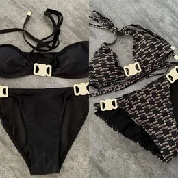 Damskie stroje kąpielowe Summer 2024 Dno-deck Dzianin Knitted Sunscreen Swimsuit Dwuczęściowy zestaw retro seksowne plecy