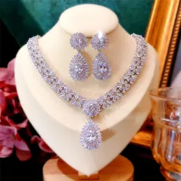 Set di orecchini da collane S925 Ago d'argento 2 pcs Set di gioielli da sposa per donne Accessori zirconia cubi di matrimonio in corona 240511