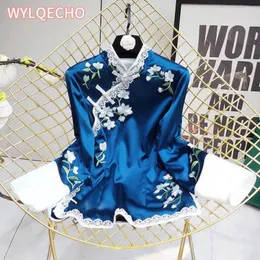 Etniska kläder tang kostym skjorta nationell stil traditionell elegant broderi kvinnor kinesiska vintage blus 4xl lös kvinnlig hanfu topps 2024