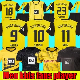 Sancho 23 24 Soccer Jerseys REUS 24 25 Dortmunds Borussia Soccer Haller Football Shirt Bellingham Neongelb Hummels Brandt Men Kids all Black Maillot de Foot