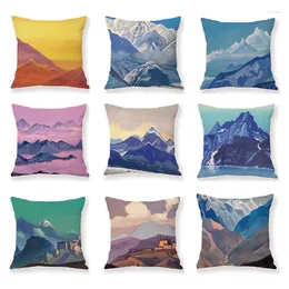 Pillow Print Snowy Mountain Sunset Hülle Bunte Himmel Vintage Cover für Bürosofa Kissenbezug Wohnkultur
