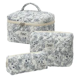 Cosmetic Bags for Women(3 pcs) Cute Floral Makeup Bag, Organizer Storage Make Up Bag