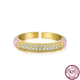 Klusterringar 2024 S925 Sterling Silver Ring for Women Nisch Fashion Light Luxury Emamel Diamond Drip Lime Opening Wedding Jewelry