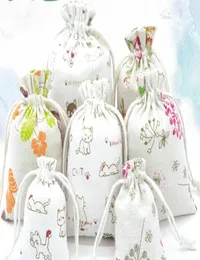 3SIZES Floral Original Linen Bag DrawString WeddingChristmas Packaging Pouchs Presentväskor Små smycken Sachet Mini Jute Bags9273550