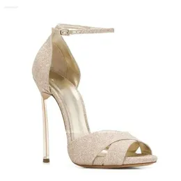 Bling Sandals Pano Tornozelo dourado Torno-lantejoulas Sapatos femininos Peep Toe Steletto Heels Party Wedding Fashion Tamanho grande 34-45 42 43 44 345 D 150C