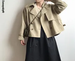 Women039s Trench Coats Solid Long Sleeve Crop Jacket Women Double Breasted Asymmetrical Hem Chic Veste Femme Autumn Spring 202123200044