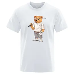 Gentleman Teddy Bear tocando homens de golfe camisetas de verão camisetas de suor de algodão respirável Roupes soltos Hip Hop Stree Manga curta 240517