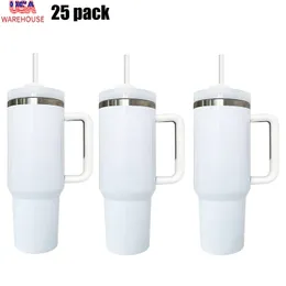 Wholesale USA warehouse blank sublimation glossy white H2.0 40oz insulated mug double walled stainless steel quencher adventure tumbler with lid and straw