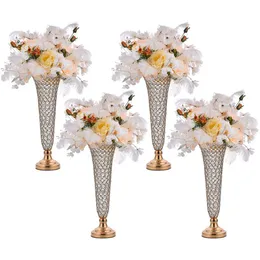 Party Decoration Crystal Trumpet Vases Wedding Table Centerpieces Metal Event Floor Road Blommor Holder Holder Holder Pot Drop Delivery Home G DH807